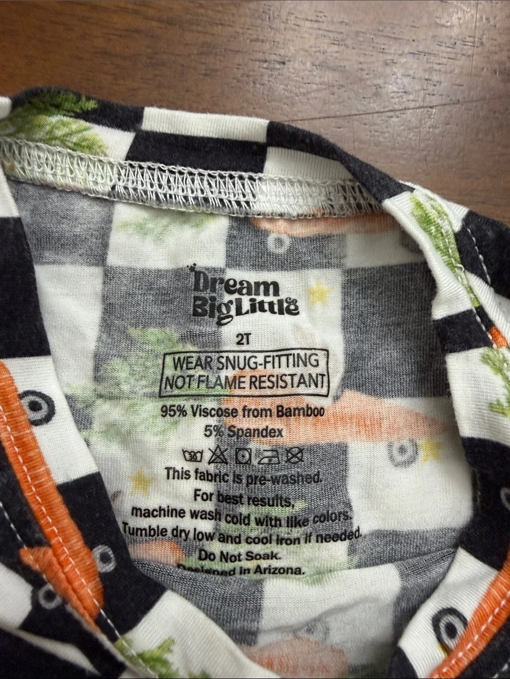 Kids Short Pajama Set - Black & White Check with Orange Carrot Print